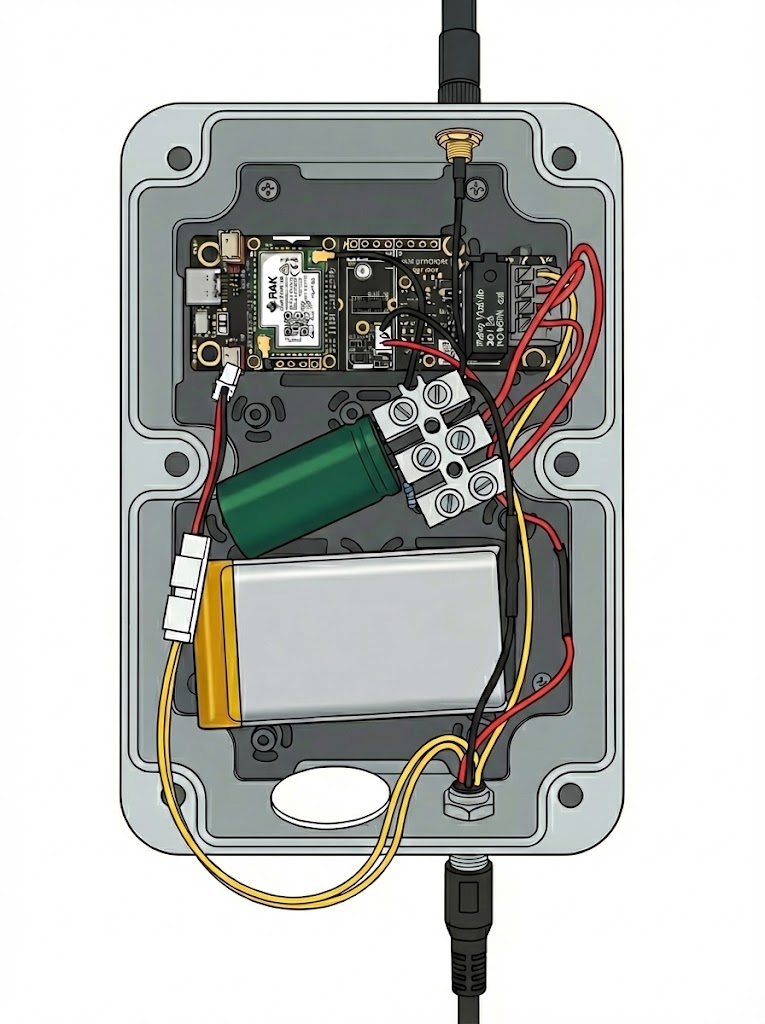 DropLink Internals — RAK + LiPo + Supercap